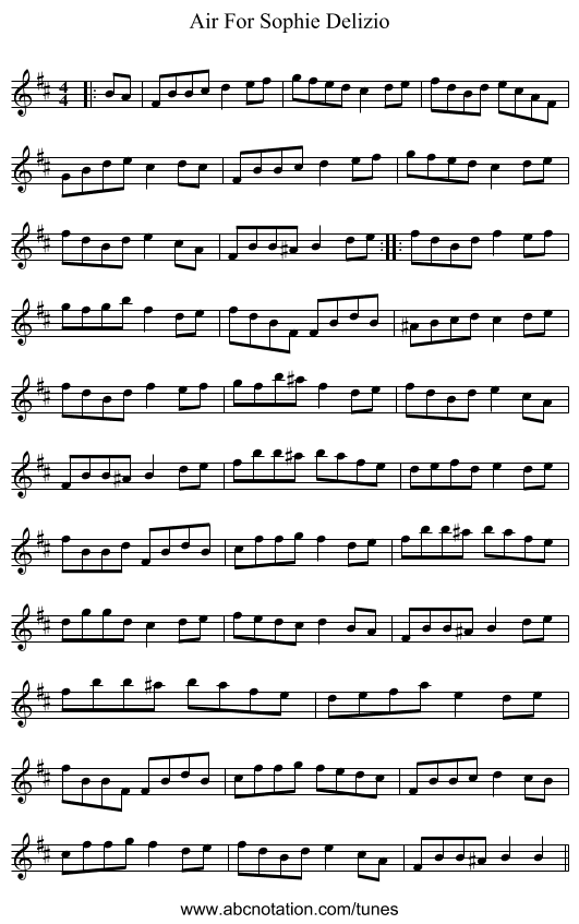 Air For Sophie Delizio - staff notation