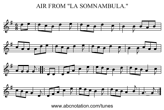 AIR FROM LA SOMNAMBULA. - staff notation