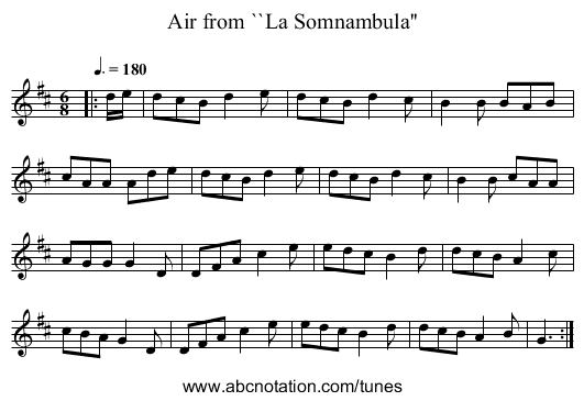 Air from ``La Somnambula'' - staff notation