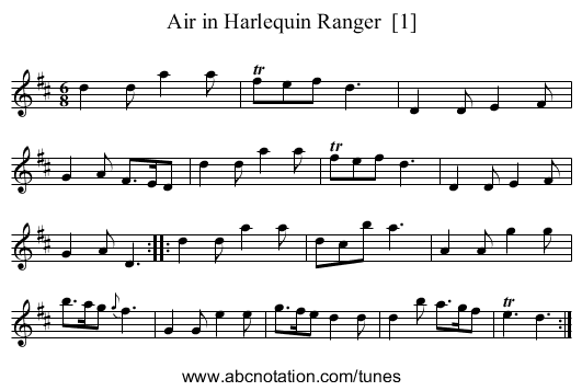 Air in Harlequin Ranger  [1] - staff notation