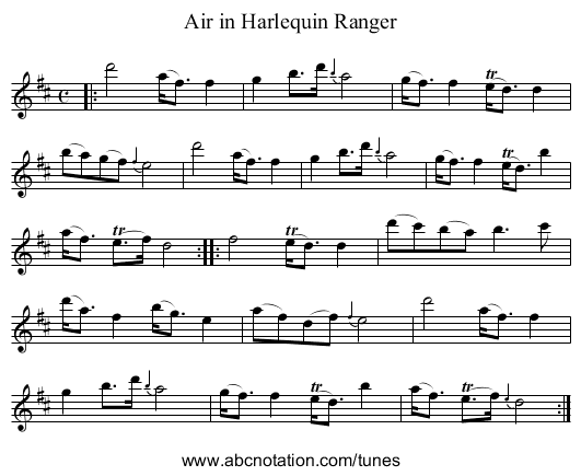 Air in Harlequin Ranger - staff notation