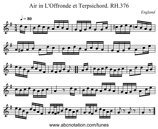 Air in L'Offronde et Terpsichord. RH.376 - staff notation