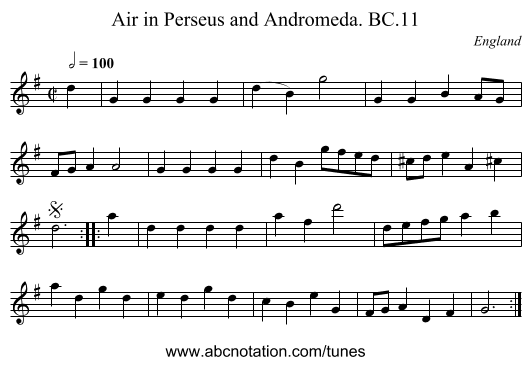 Air in Perseus and Andromeda. BC.11 - staff notation