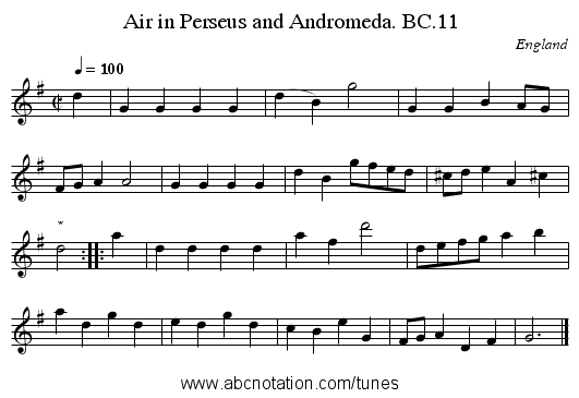 Air in Perseus and Andromeda. BC.11 - staff notation