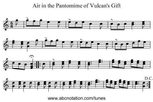 Air in the Pantomime of Vulcan's Gift - staff notation