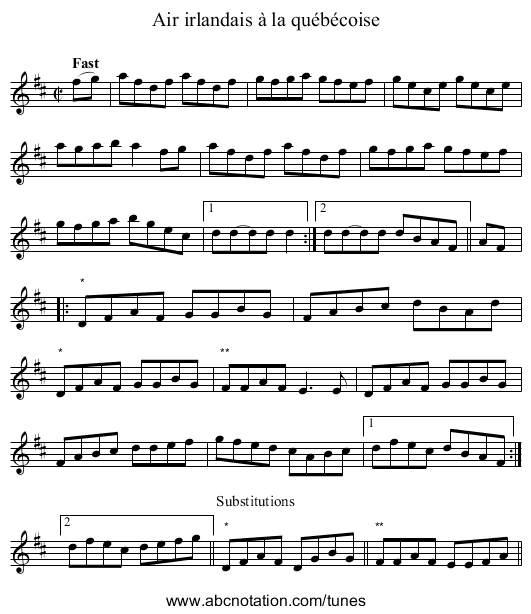 Air irlandais à la québécoise - staff notation