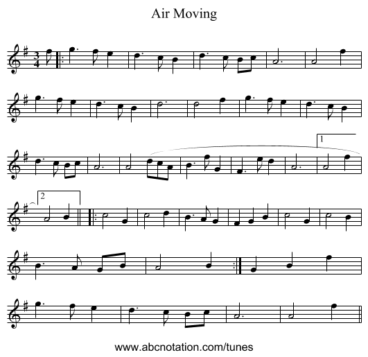 Air Moving - staff notation