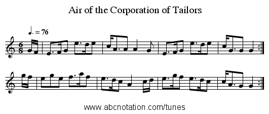 Air of the Corporation of Tailors - staff notation