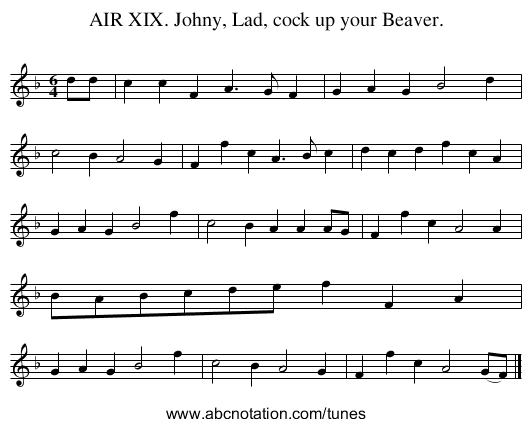 AIR XIX. Johny, Lad, cock up your Beaver. - staff notation