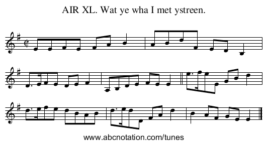 AIR XL. Wat ye wha I met ystreen. - staff notation