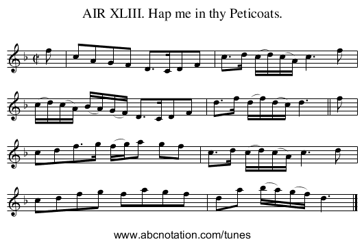 AIR XLIII. Hap me in thy Peticoats. - staff notation