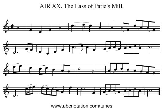 AIR XX. The Lass of Patie's Mill. - staff notation