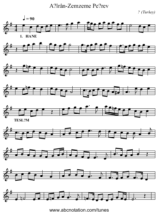 A?îrân-Zemzeme Pe?rev - staff notation