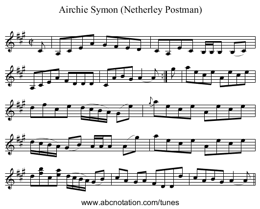 Airchie Symon (Netherley Postman) - staff notation
