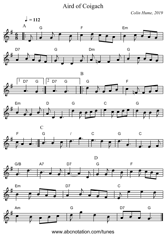 Aird of Coigach - staff notation