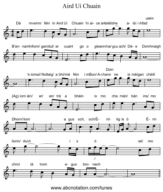 Aird Uí Chuain - staff notation