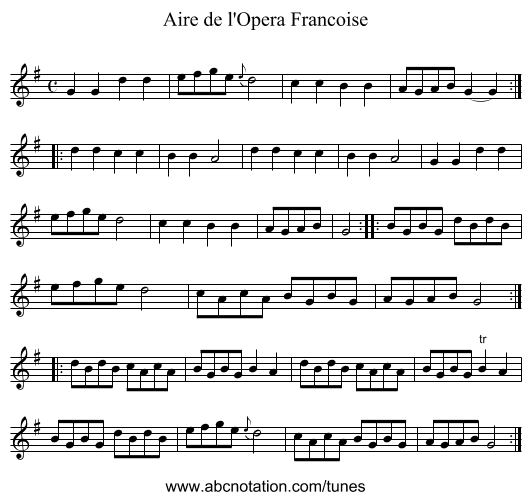 Aire de l'Opera Francoise - staff notation