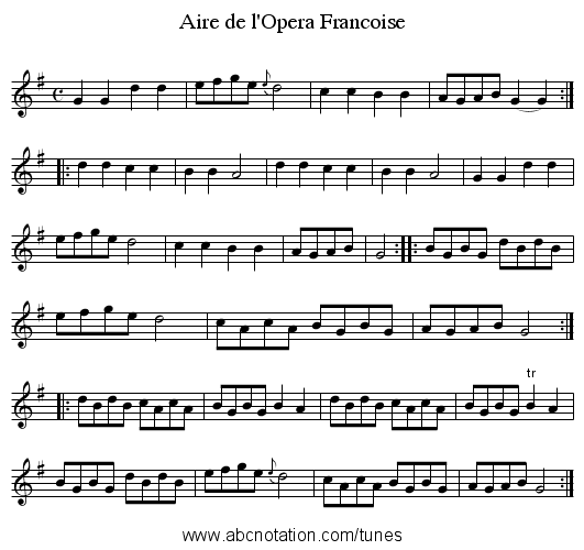 Aire de l'Opera Francoise - staff notation