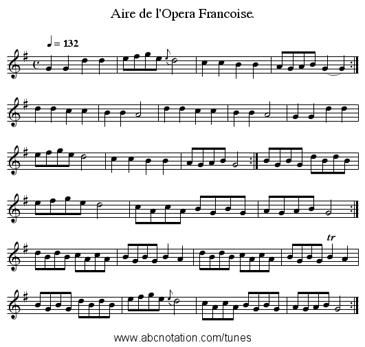 Aire de l'Opera Francoise. - staff notation