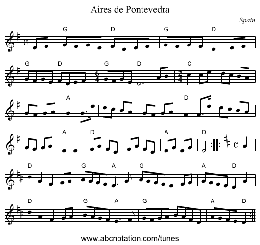 Aires de Pontevedra - staff notation