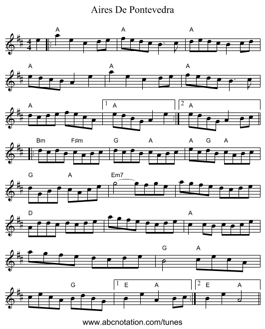 Aires De Pontevedra - staff notation
