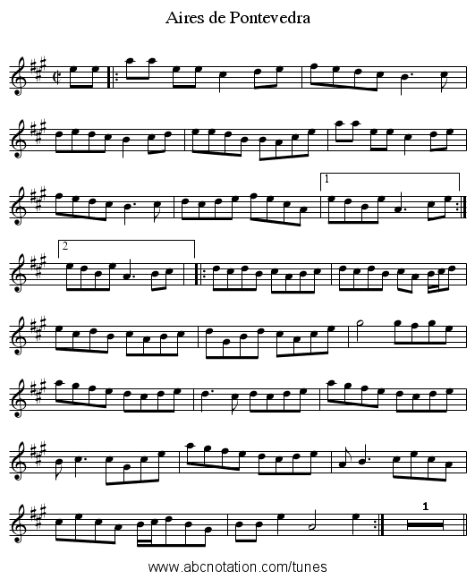 Aires de Pontevedra - staff notation