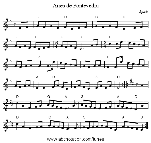 Aires de Pontevedra - staff notation