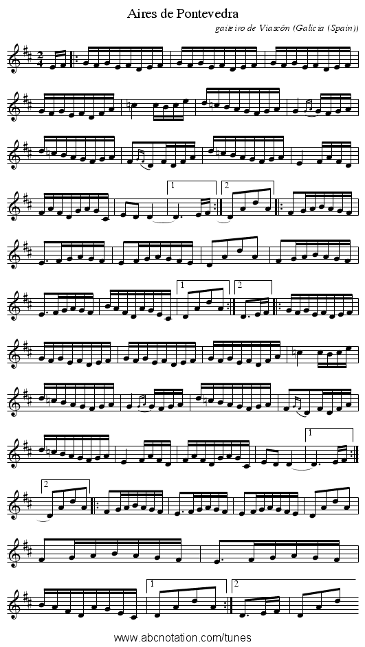 Aires de Pontevedra - staff notation