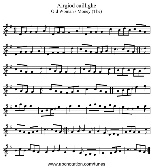 Airgiod caillighe - staff notation