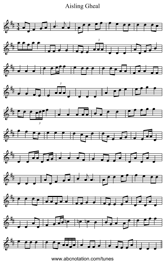 Aisling Gheal - staff notation