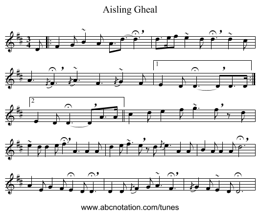 Aisling Gheal - staff notation