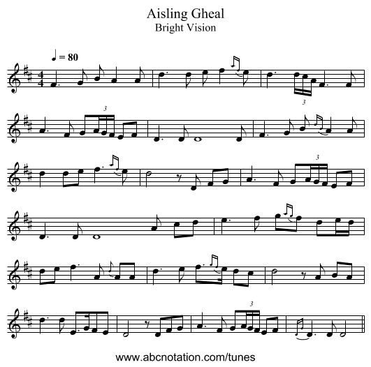 Aisling Gheal - staff notation