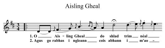 Aisling Gheal - staff notation