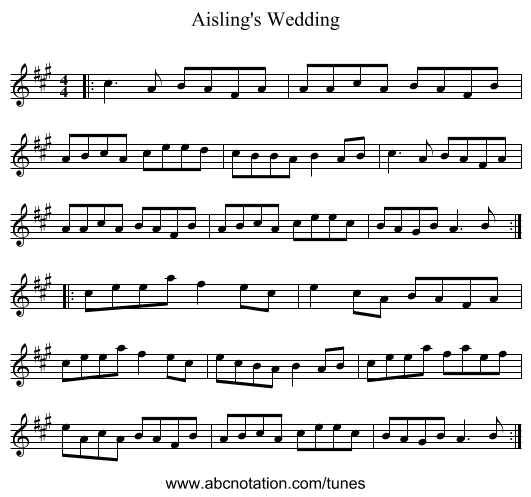 Aisling's Wedding - staff notation