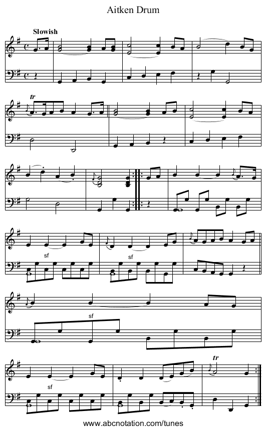 Aitken Drum - staff notation