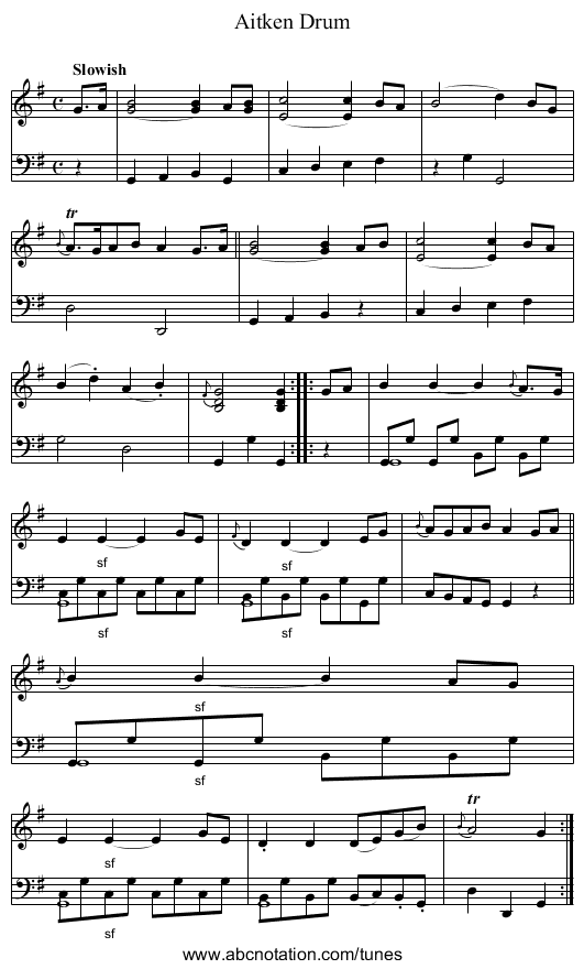 Aitken Drum - staff notation