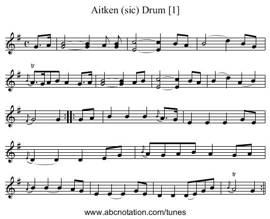 Aitken (sic) Drum [1] - staff notation