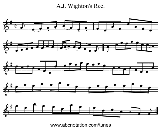 A.J. Wighton's Reel - staff notation