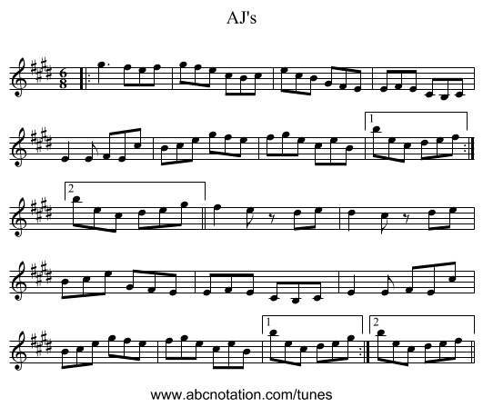 AJ's - staff notation