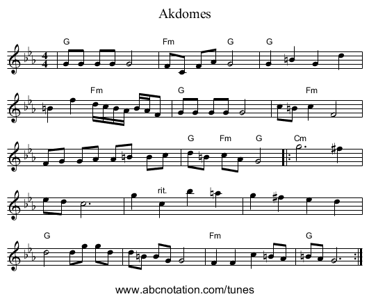 Akdomes - staff notation