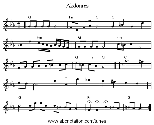 Akdomes - staff notation