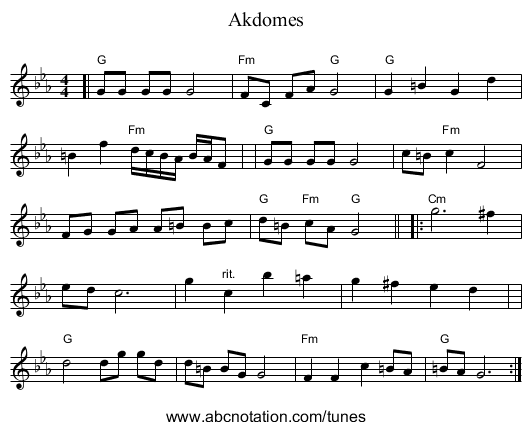 Akdomes - staff notation