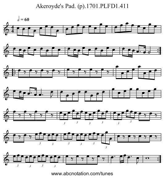 Akeroyde's Pad. (p).1701.PLFD1.411 - staff notation