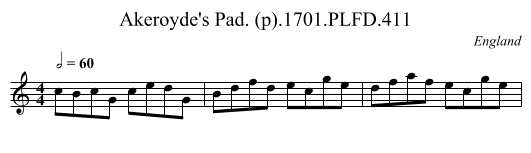 Akeroyde's Pad. (p).1701.PLFD.411 - staff notation