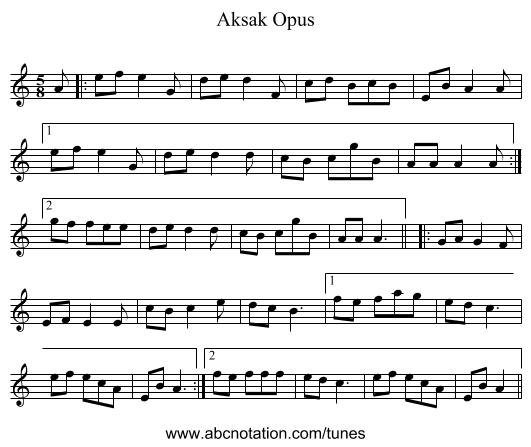 Aksak Opus - staff notation