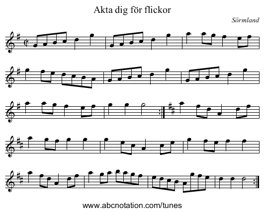 Akta dig f&ouml;r flickor - staff notation