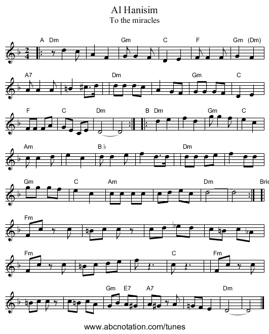 Al Hanisim - staff notation