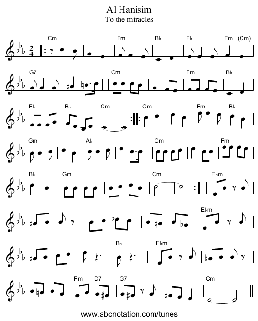 Al Hanisim - staff notation