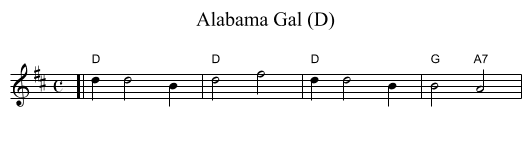 Alabama Gal (D) - staff notation