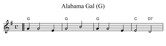 Alabama Gal (G) - staff notation